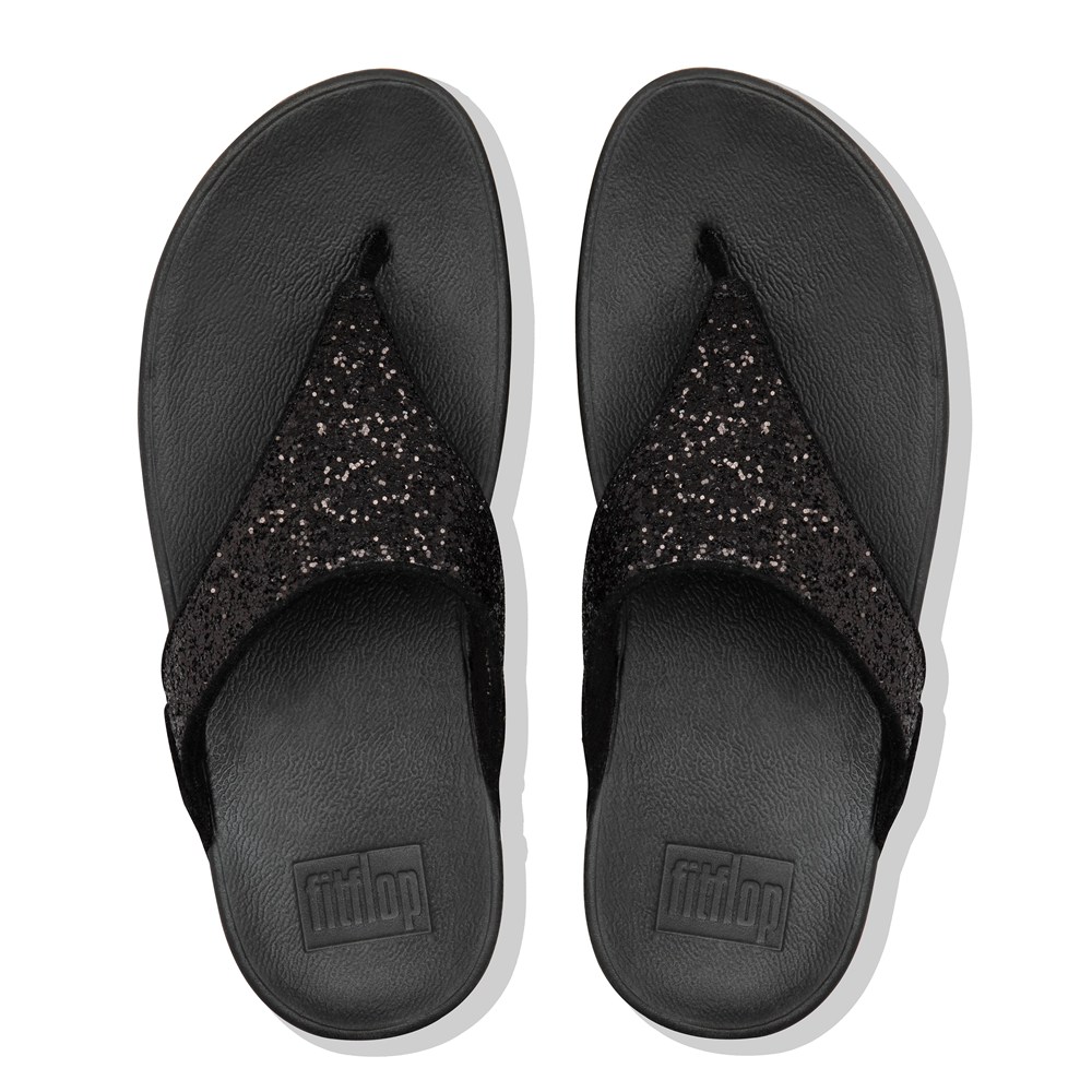 Fitflop Womens Sandals Black - Lulu Glitter Toe-post - 51LFGNHJX